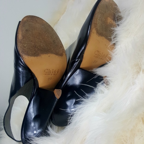 Chloe Buckle Black Ankle Booties Wedges - Picture 4 of 8